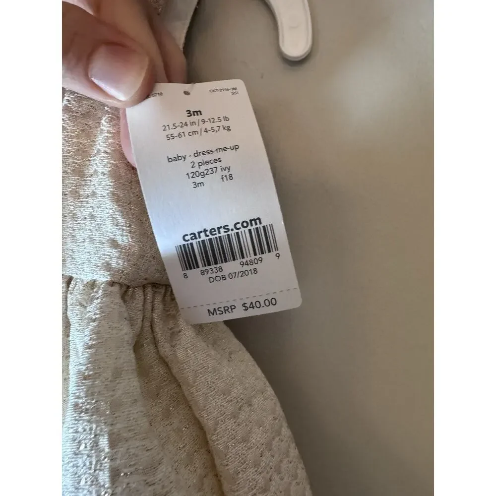 Carter's Jacquard Cream Gold Holiday Dress *NEW WITH TAGS* Sz 3 Months $40